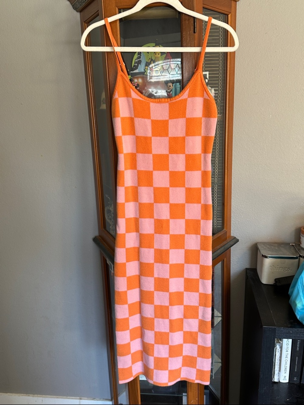 Orange & Pink Checkered Sweater Dress